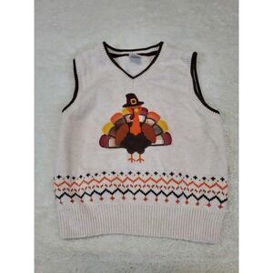 Gymboree Cream Brown Embroidered Fall Thanksgiving Turkey Knit Vest Boy 3T
